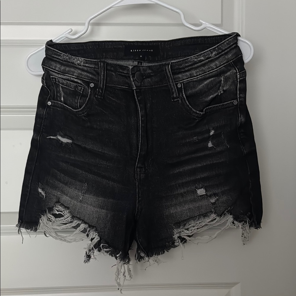 Risen Black Distressed Jean Shorts